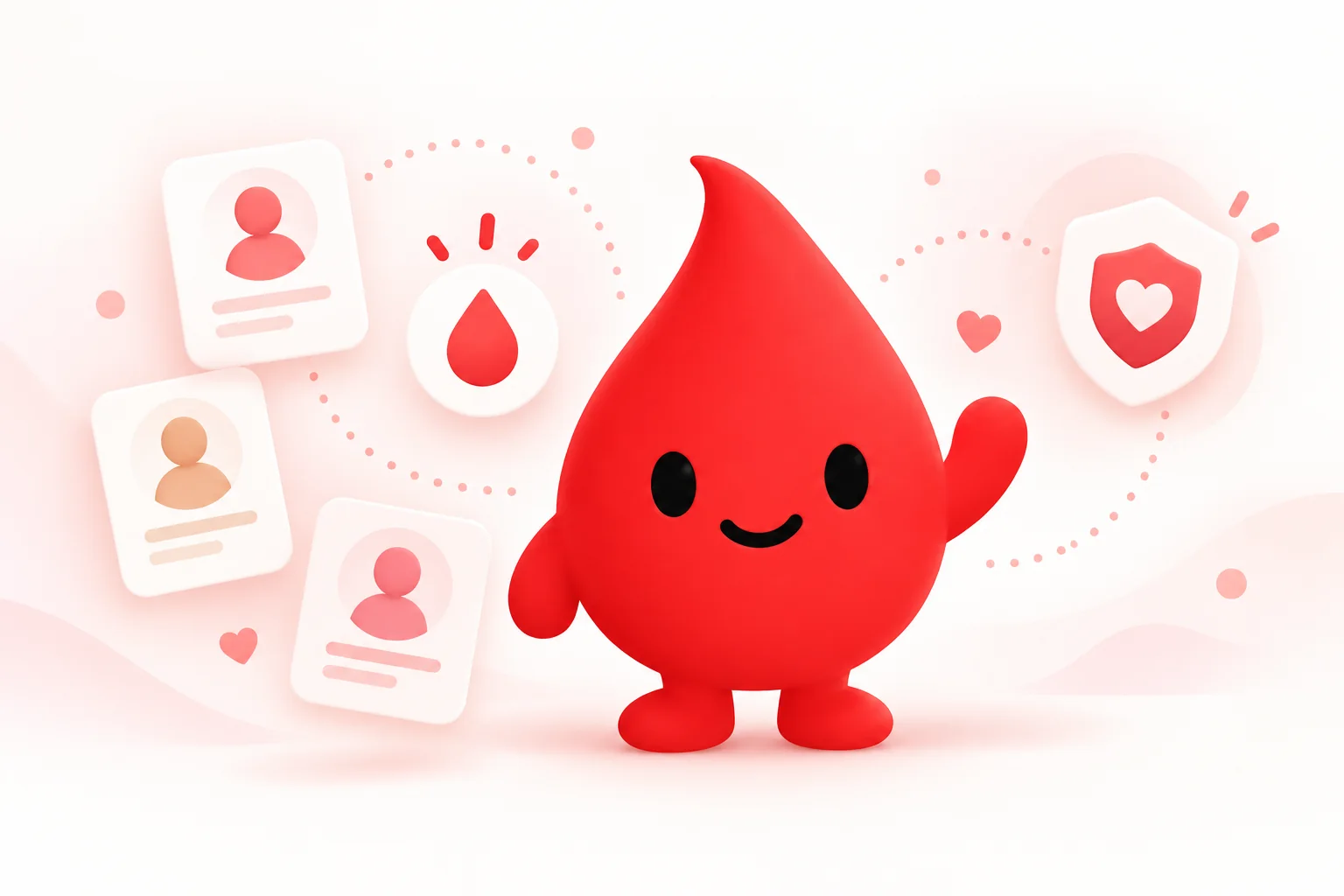 Raktadan’s smiling blood-drop mascot with donor and privacy symbols